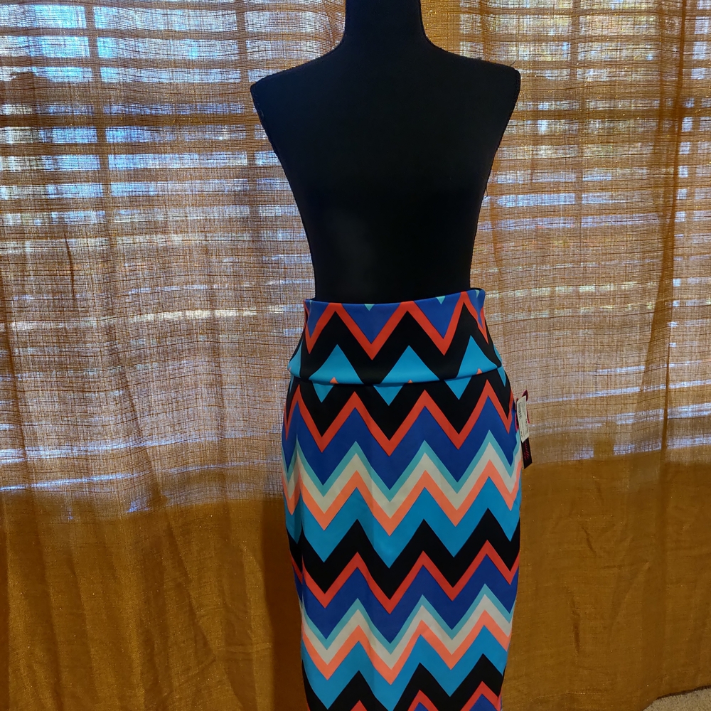 Zigzag Patterned Pencil Skirt - Blue, Orange, Black